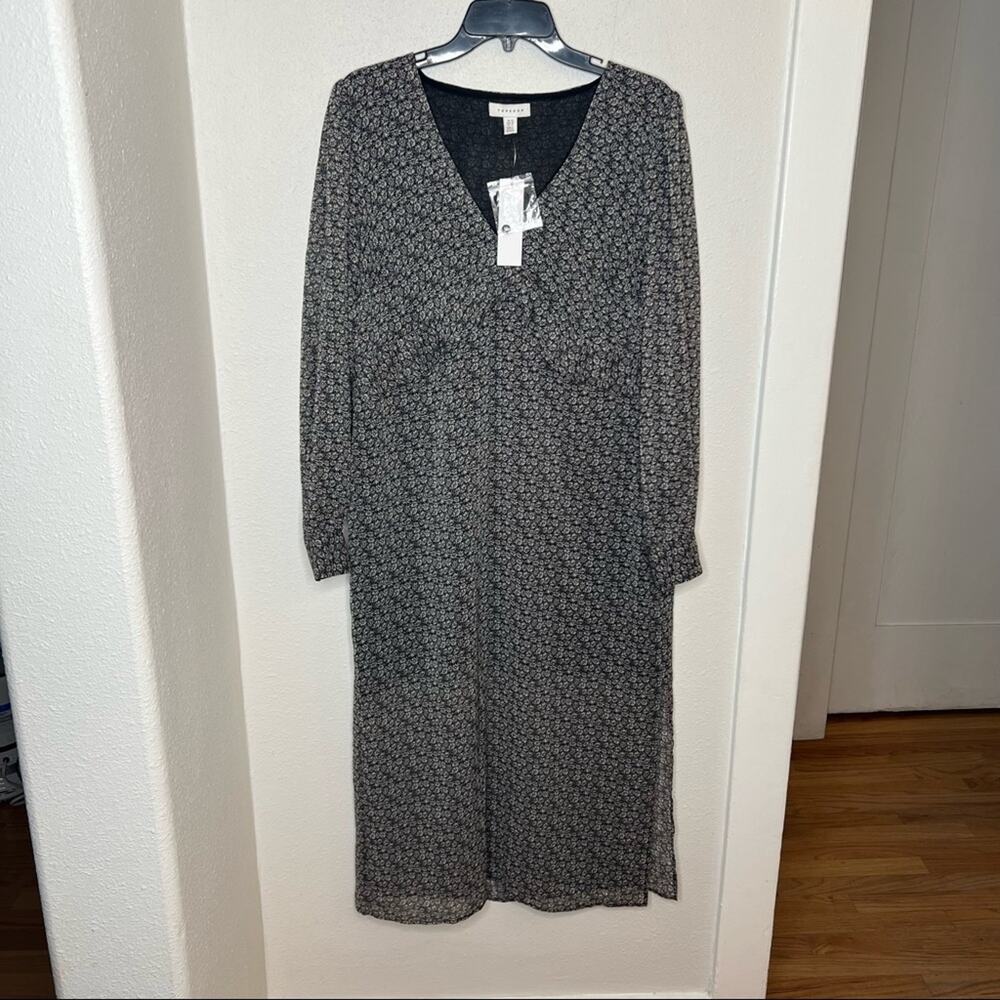 New TOPSHOP Floral Midi Dress Black & White Womens size 10